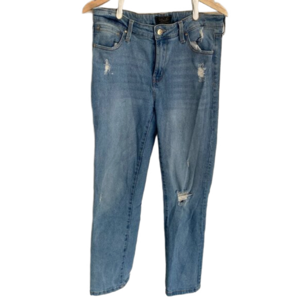 Rachel Rachel Roy Distressed Mid-Rise Straight Leg Mom Jean Size 10
